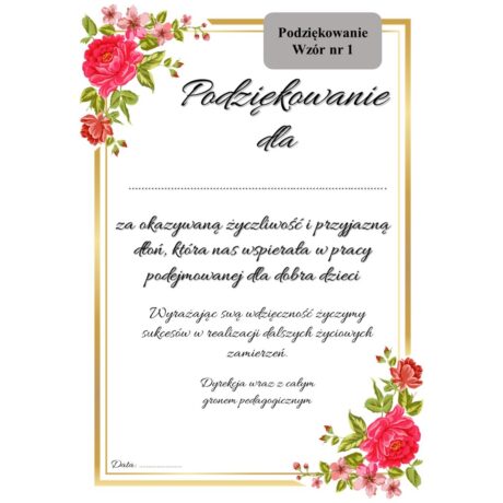 Podziękowanie - wzór nr 1