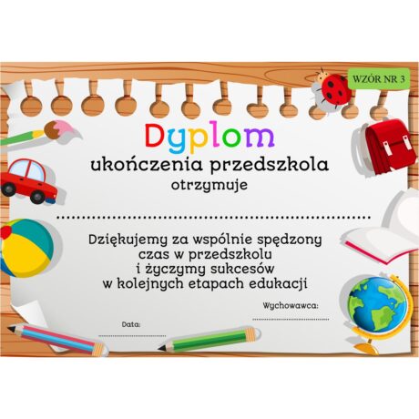 Dyplom ukończenia przedszkola – wzór nr 3