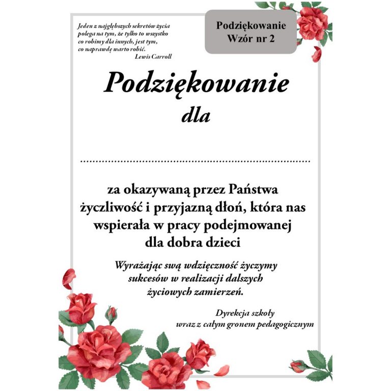 Podziękowanie - wzór nr 2