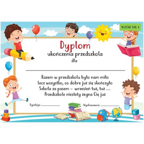 Dyplom ukończenia przedszkola – wzór nr 4