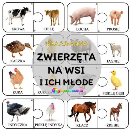 Zwierzęta na wsi i ich młode - puzzle edukacyjne