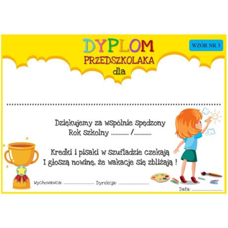 Dyplom przedszkolaka - wzór nr 3