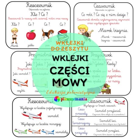 Części mowy - wklejki do zeszytu