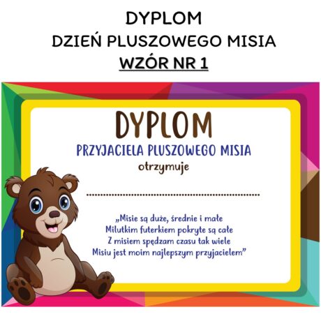 Dyplom Dzień Pluszowego Misia wzór nr 1