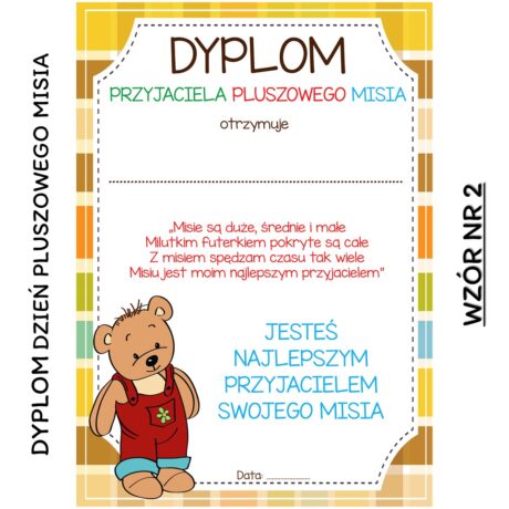 Dyplom Dzień Pluszowego Misia wzór nr 2