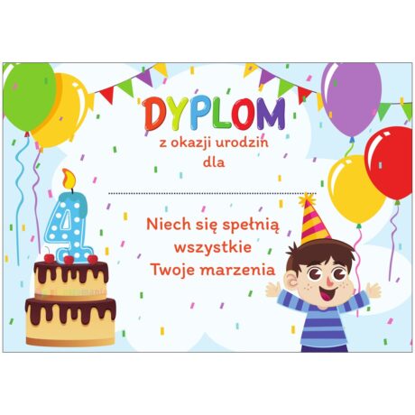 Dyplom urodzinowy chłopczyk 4 latka