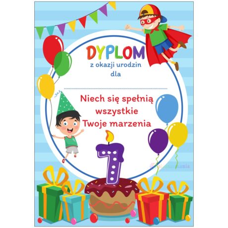 Dyplom urodzinowy chłopczyk 7 lat - wzór nr 1
