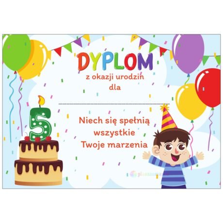 Dyplom urodzinowy chłopczyk 5 lat