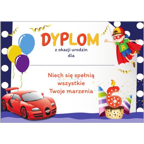 Dyplom urodzinowy chłopczyk 6 lat - wzór nr 2