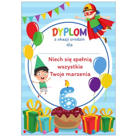 Dyplom urodzinowy chłopczyk 6 lat - wzór nr 1