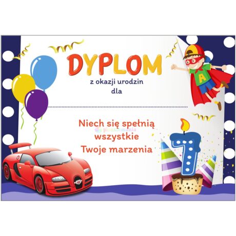 Dyplom urodzinowy chłopczyk 7 lat - wzór nr 2