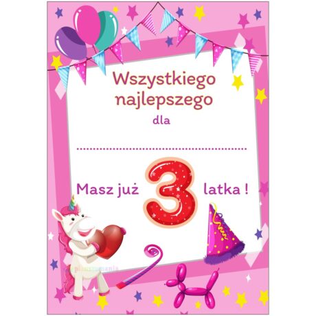 Dyplom urodzinowy dziewczynka 3 latka