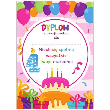 Dyplom urodzinowy dziewczynka 4 latka