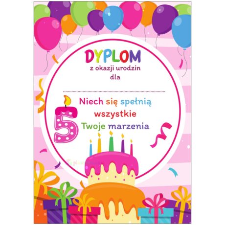 Dyplom urodzinowy dziewczynka 5 lat