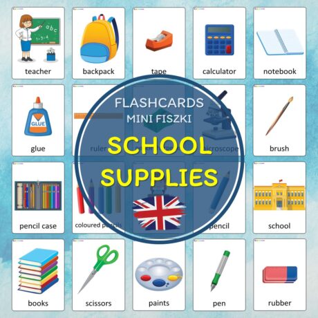 Przybory szkolne - fiszki obrazkowe w języku angielskim (School supplies - flashcards)